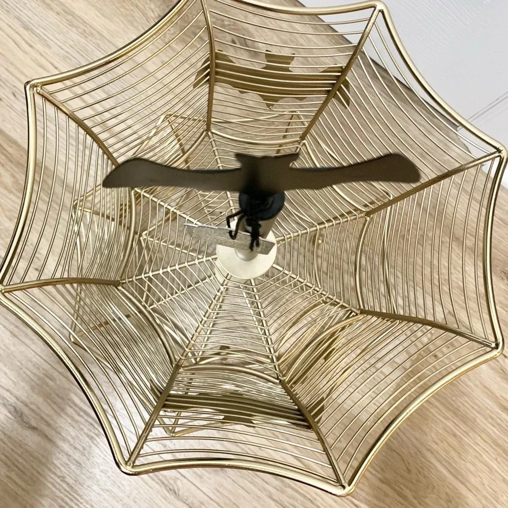 Bat Metal Plaque Fruit Basket - Gold & Black - Large - 20-1/2” Tall - NEW